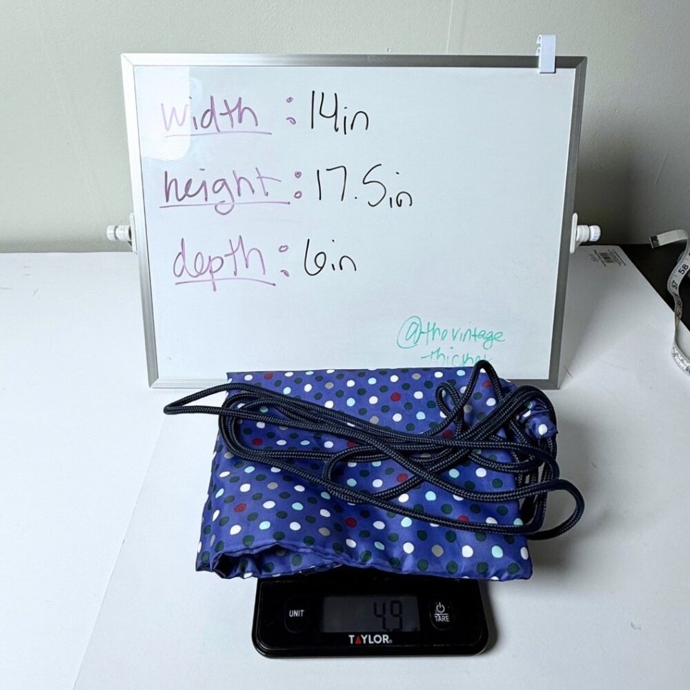 Thirty One Cinch Sac Playful Pop Polka Dot Navy Blue Drawstring Backpack - Picture 9 of 9